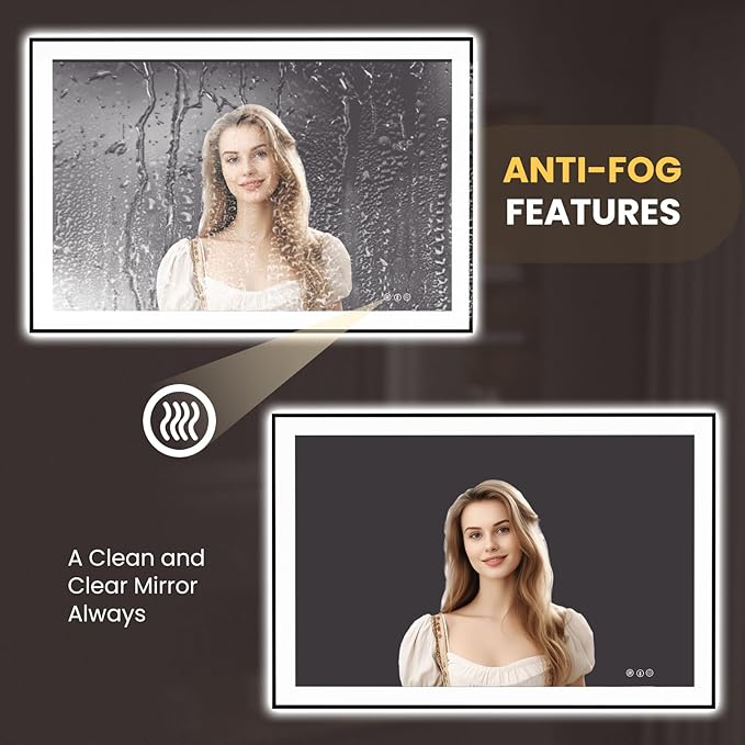 LOAAO 48"X32" LED Bathroom Mirror Black Framed, Anti-Fog, Dimmable, Lighted Bathroom Vanity Mirror for Wall, Memory Function, Tempered Glass