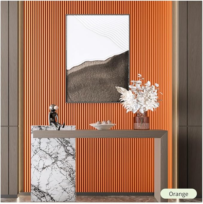 2PCS 3D Acoustic Slat Wall Panels Circle Design Fluted Textured Panel for Interior Wall Decor 118"x6" (Orange)