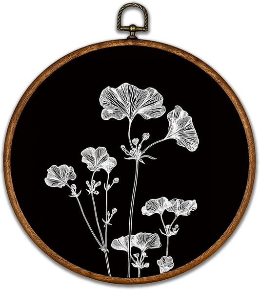 BCUANGD Vintage Flower Round Wall Art Decor - Rustic Retro Floral Botanical Wall Art Canvas Frame Artwork Prints, Mid Century Modern Flowers Round Wall Hanging Decorations for Home Bedroom, 10"x10"