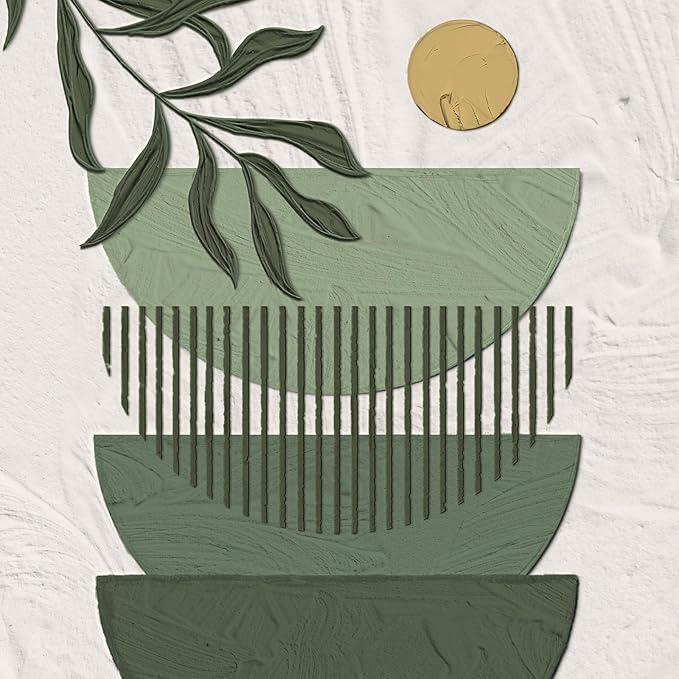 Large Boho Framed Sage Green Canvas Wall Art, 3 Pieces White Green Prints Paintings Artwork for Walls, Bohemian Wall Hanging Pictures for Living Room, Hallway, Office Wall Decor -Total 30x60 Inch