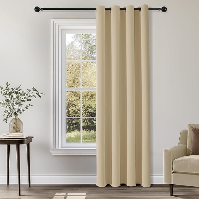 ChrisDowa Blackout Curtains 72 inches Long for Bedroom - Grommet Thermal Insulated Room Darkening Curtains for Living Room (1 Panel, Biscotti Beige, 52 x 72 Inch)