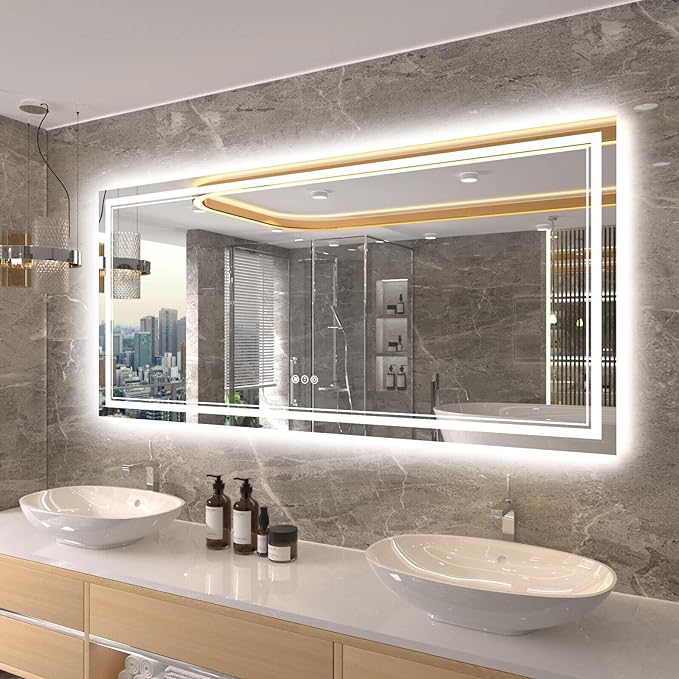 60x28 Inch LED Bathroom Mirror with Lights, Backlit and Front Lighted Bathroom Vanity Mirrors for Wall, Anti-Fog/Dimmable/Memory/Shatterproof/ETL Listed