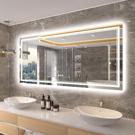 60x28 Inch LED Bathroom Mirror with Lights, Backlit and Front Lighted Bathroom Vanity Mirrors for Wall, Anti-Fog/Dimmable/Memory/Shatterproof/ETL Listed