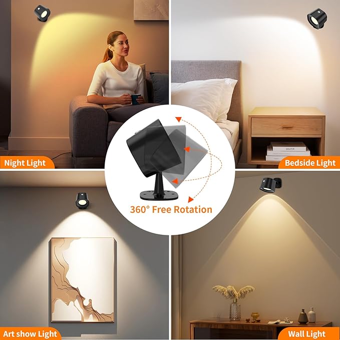 Motion Sensor LED Wall Lights with Remote, Cordless LED Wall Mounted Sconces with RGB & Warm White Lighting, Rechargeable Indoor Wall Lamp for Bedroom Bedside Living Room Corridor Picture