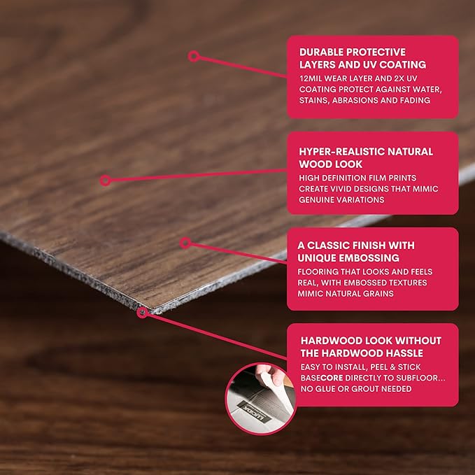 LUCiDA SURFACES Luxury Vinyl Floor Tiles-Peel & Stick Adhesive Flooring for DIY Installation-Sample Wood-Look Plank-6 inch x 12 inch