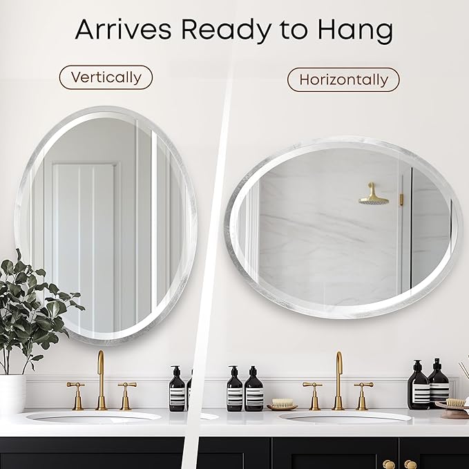 OVALCREST - Oval Wooden Beveled Wall Mirror for Home Decor, Bathroom, Vanity, Bedroom, Living Room, Hallway - London Style (Silver Leaf with Brown Antique) 41.1 x 31.1