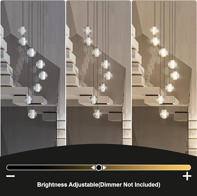 Modern Crystal Chandelier for Staircase 79" Long Black Stairwell Chandelier for Foyer Adjustable High Ceiling Lighting Fixture for Living Room Hallway Entryway Staircase