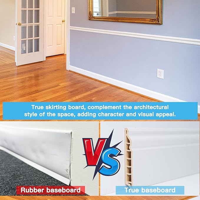 Art3d Wall Baseboard Molding Trim 8-Pack of 56 x 3.2 in., High Impact Polystyrene Skirting Board - Installed with Glue - White