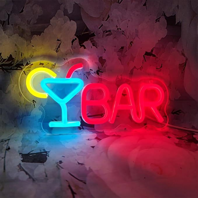 Bar Neon Sign Neon Bar Lights Bar Neon Signs for Home Bar LED Sign Neon Bar Sign Light Up for Home Bar Wall, Bar Lights for Home Bar Living Room Bistro Man Cave Party, 9.8"" x 4.8""