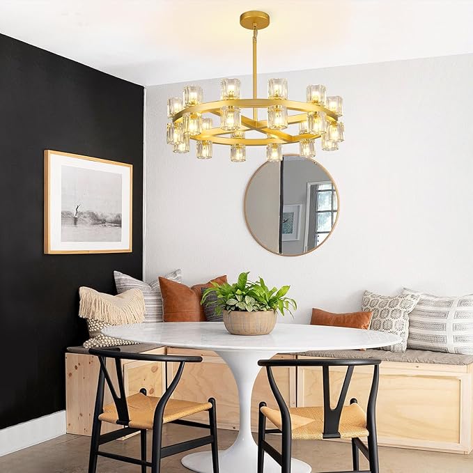 Modern 24" Gold Crystal Chandelier,K9 Crystal Round Chandeliers for Dining Room,Living Room Chandelier, Dining Room Chandeliers Over Table, Sutiable for Bedroom,Foyer,G4 Includes Bulbs