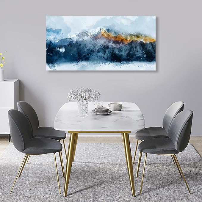 arteWOODS Mountain Canvas Wall Art Indigo Abstract Mountain Painting Prints Blue Clouds Orange Mountain Peaks Pictures Artwork for Living Room Bedroom Gallery Wall Decor Ready to Hang 24" X 48"