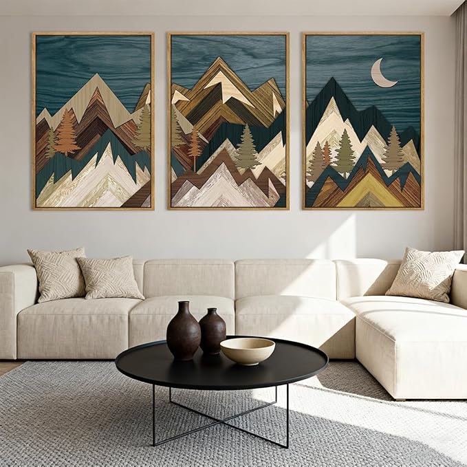 BINCUE Extra Large Mountain Wall Art Set of 3 Moon Froest Wall Decor Nature Landscape Art Print for Living Room Bedroom Office 24x36 Inches