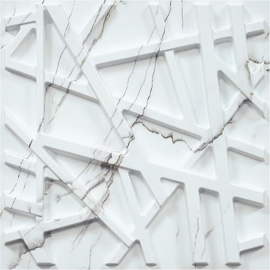 33 Pack 3D Wall Panels for Interior Wall Decor, 12''x12'' White Marble Accent Textured Wall Panels for Living Room, Gaming Room, TV Background, Cover 32 Sq.Ft