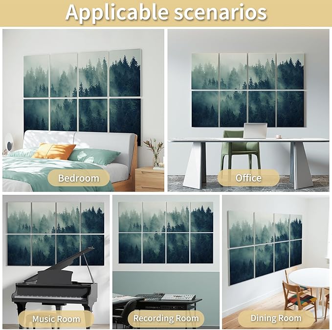 Art3d Soundproof Wall Panels 48"x32", 8-Pack Acoustic Wall Art Panels, Sound Absorbing Decorative Wall Panels for Living Room, Bedroom, Kitchen, Studio, Polyester UV Print