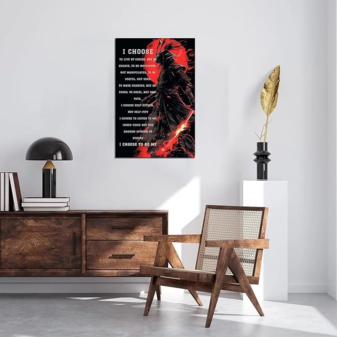 Armored Samurai Wall Art I Choose to Live by Choice Canvas Prints Vintage Japanese Artwork Black Motivational Poster Inspirational Quotes Painting for Men Bedroom Living Room Office (18''W x 24''H)