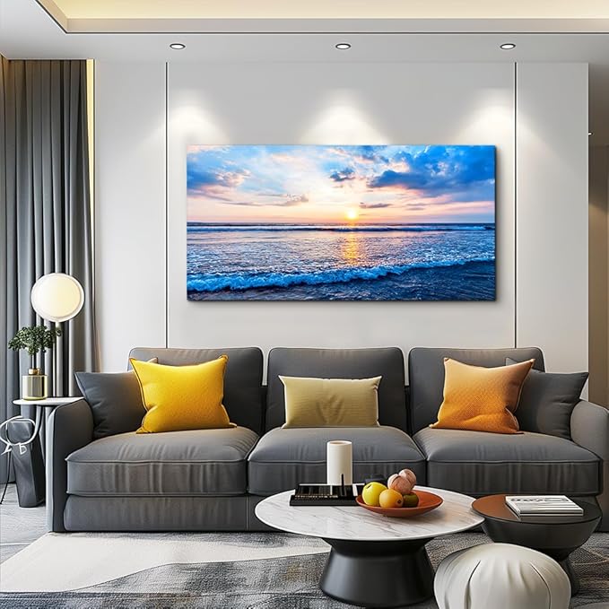 Canvas Wall Art for living room blue beach ocean sea waves landscape Wall Decor Ready to Hang Home Decorations bedroom kitchen bathroom inspirational Canvas prints posters painting wall mural Artwork