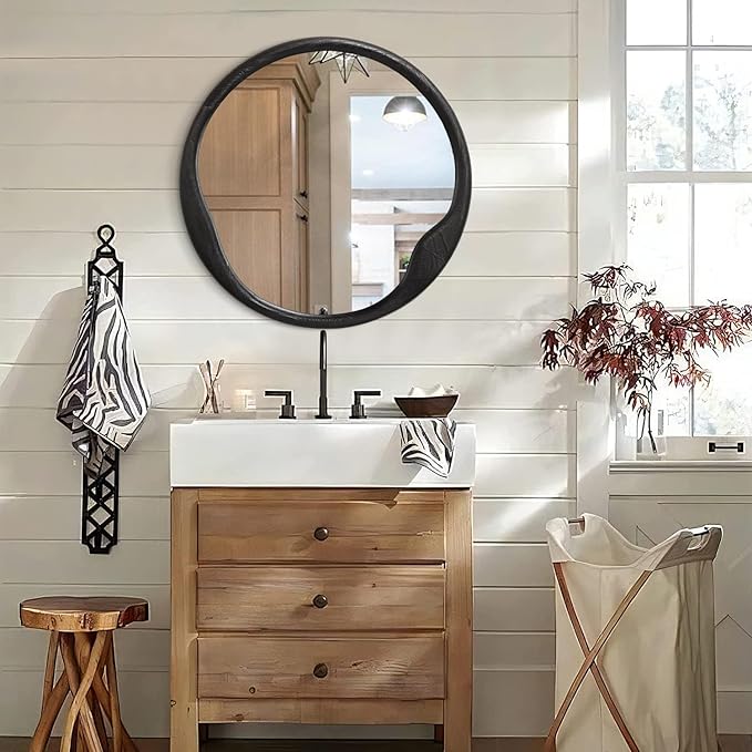 AOAOPQ Wall Mirror Modern Decorative Mirror Hanging Round Style for Bedroom Entryway Living Room and More 24-Inch Black