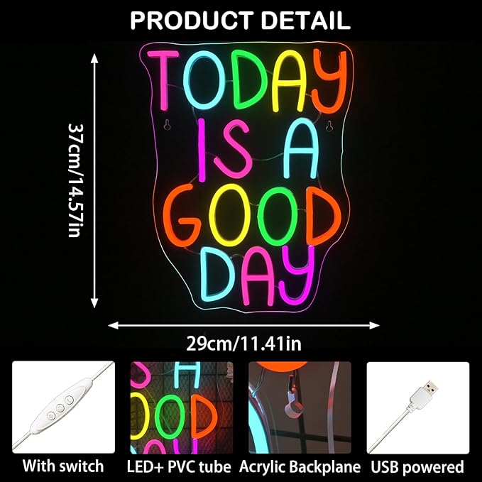 Looklight Today is a Good Day Neon Signs for Wall Decor LED Light Sign Decoration for Bar Cafe Shop Restaurant Hotel Bedroom Celebrate Party Best Gift for Family Lovers