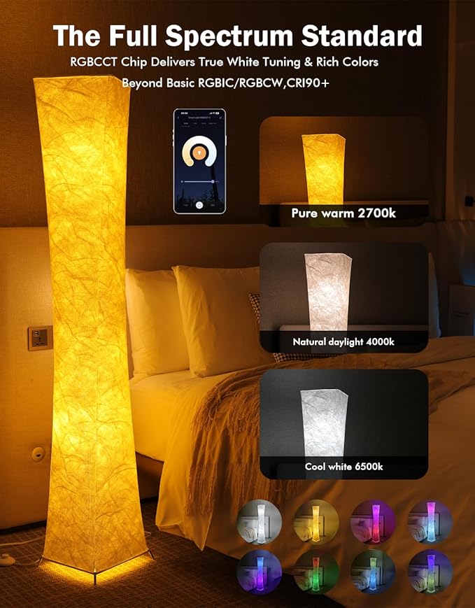 LEONC RGB+CCT Floor Lamp with Remote, 1800lm LED Tuya Smart 9W×2 Bulbs, 65" Smart Modern Floor Lamp with Alexa, Music Sync and 16 Million Colors, Color Changing Standing Lamp for Bedroom Living Room