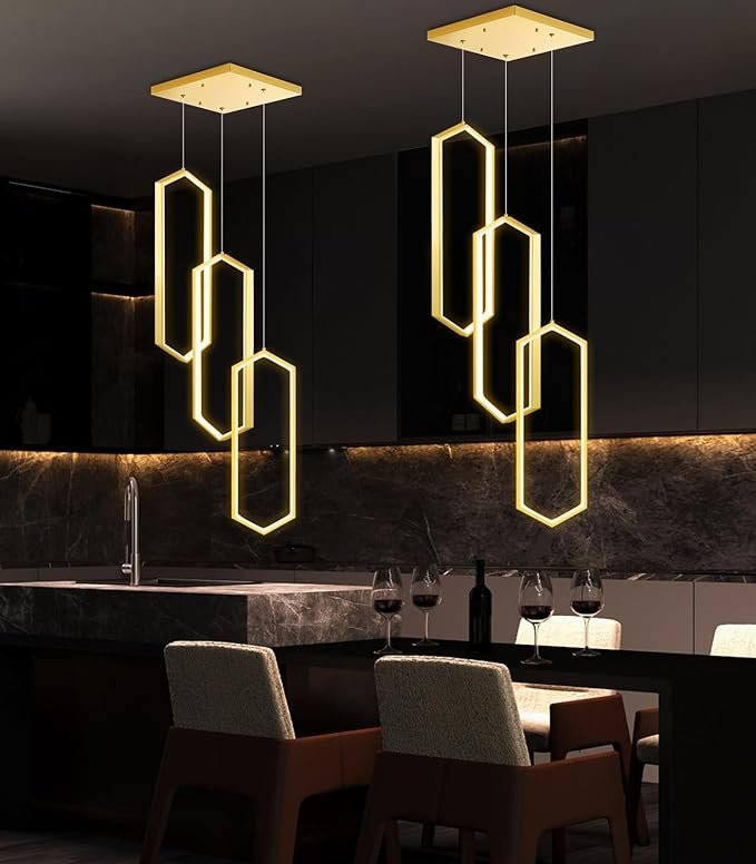 3 Rings Modern Chandelier LED Dimmable Pendant Lighting Adjust Ceiling Light for Dining Room Foyer Lobby Living Room Staircaes Gold