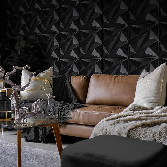 Art3dwallpanels PVC 3D Wall Panel Diamond for Interior Wall Décor in Black, 19.7" x 19.7" Wall Decor PVC Panel, 3D Textured Wall Panels, Pack of 12 Tiles