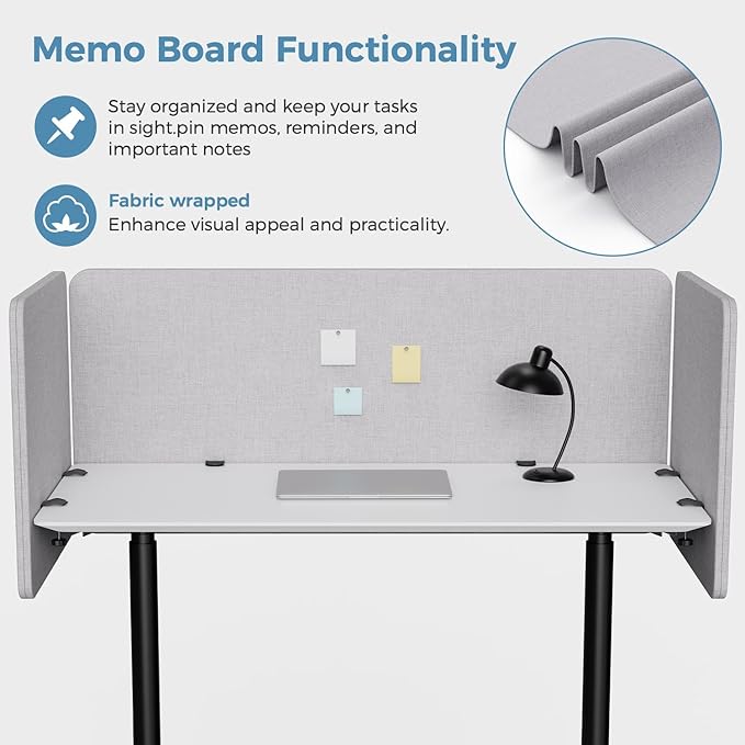 47.2 Inch Desk Divider Panels Set, Acoustic Divider Panel for Privacy, Fabric Wrapped Room Dividers for Office, Easy Assemble, Light Grey