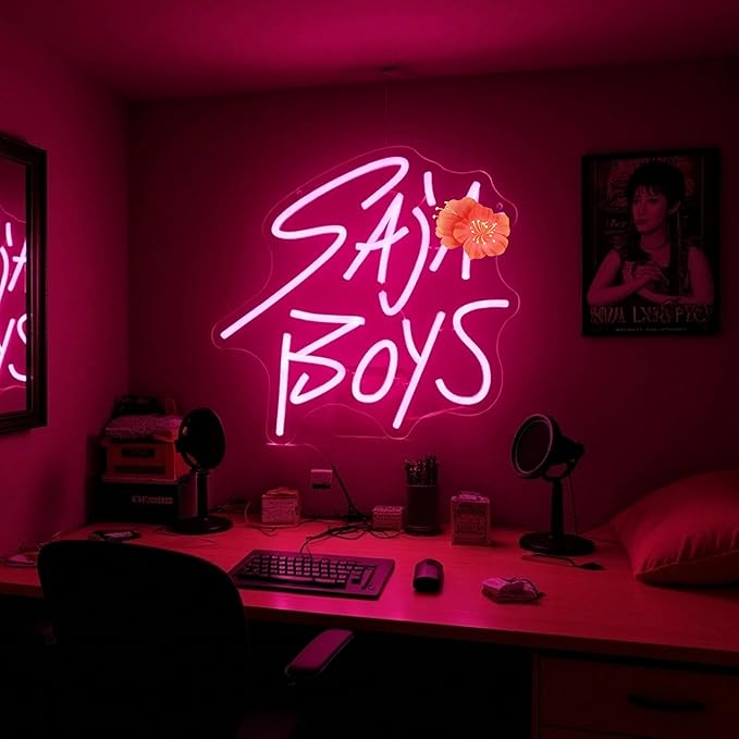 Neon Sign, Pink LED Light, Acrylic Wall Decor, 12.9x12.9 Inch, USB-Powered, Contemporary Style, Boy Silhouette Design for Girls Bedroom, Study Corner