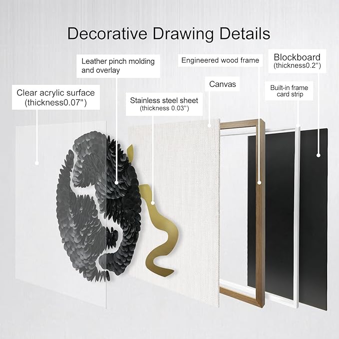 BrightA Black circular leather wall sculpture, wall art piece, large-scale wall decoration, 3D artwork, minimalist layered circular design, acrylic glass solid wood frame, contemporary office decoration item 31.5"x31.5"