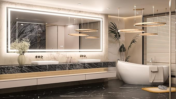 Keonjinn 96 ” x 36 ” Lighted Mirror for Bathroom Wall, LED Mirror with Frontlit & Backlit, Large Bathroom Mirror with Lights, Dimmable 3-Color Lights, HD Tempered Glass, UL-Listed LED Driver