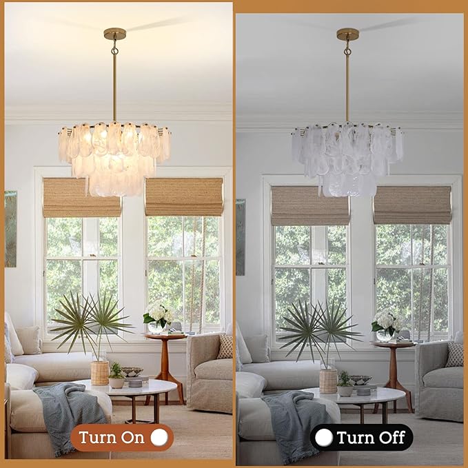 Modern Gold Glass Chandeliers, 9-Light Luxury Cloud Pendant Light Fixture, 3-Tiers Round Ceiling Hanging Light Fixture for Bedroom Dining Room Kitchen Island Living Room Entryway Bar L23.6'' (E12)