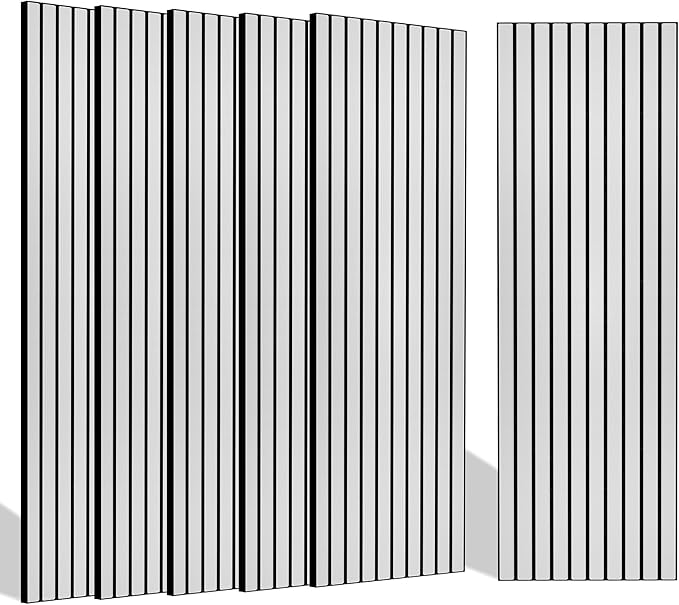 BUBOS 10 Pack Large Acoustic Panels, 48"X 12"X 0.4" Sound Proof Panels for Walls,Decorative Self-Adhesive Acoustical Wall Panels,3D Slat Sound Panels for Home Office Studio (White 01)