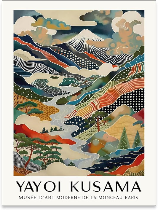 Japanese Canvas Wall Art Ya.yoi Kus.ama Mount Fuji Posters Asian Landscape Pictures Prints Modern Nature Mountain Artwork for Bathroom Living Room Bedroom Office Home Decor 12x16 inch Unframed