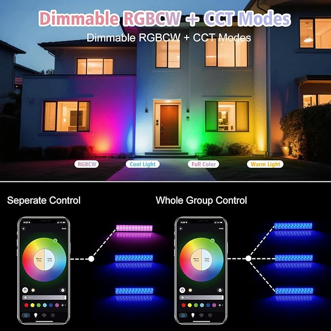 T-SUN 60W RGBCW LED Wall Washer Lights, Dimmable Waterproof Music Sync Light Bars with APP & Remote Control, Outdoor Wall Lamps for Party, Stage & House Decoration(2 Pack)