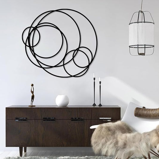 Metal Circles Wall Art, Geometric Circles Metal Wall Art, Modern Circular Wall Decor, Round Metal Wall Hanging, Minimalist Wall Decor, Abstract Metal Wall Sculpture, Wall Metal Art for Living Room (35"x39"|90x100cm, Black)