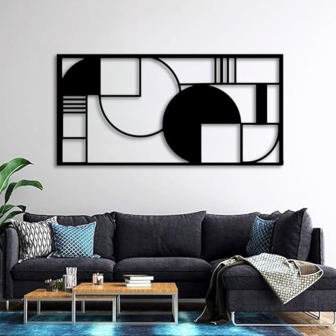 Metal Geometric Wall Art, Modern Abstract Geometric Metal Wall Hanging Decor Art for Living Room Bedroom Office Home Decor (Black, 19 x 9 in | 47 x 23cm)