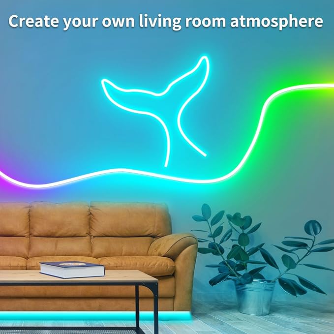 50Ft Led neon Rope Lights Music Sync IP65 Waterproof Flexible Led Rope Lights 40Key Remote/APP Control,Outdoor RGB Neon Lights, DIY Wall Decor Led Neon Strip Lights for Bedroom Indoor.