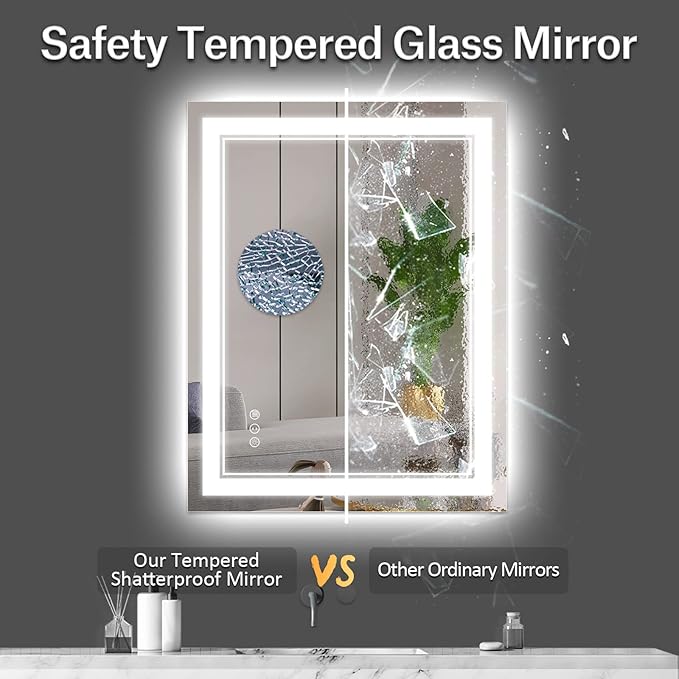 28x36 Inch LED Bathroom Mirror with Lights, Front and Backlit,Anti Fog Dimmable Lighted Bathroom Vanity Mirror, Shatterproof Led Mirror for Bathroom