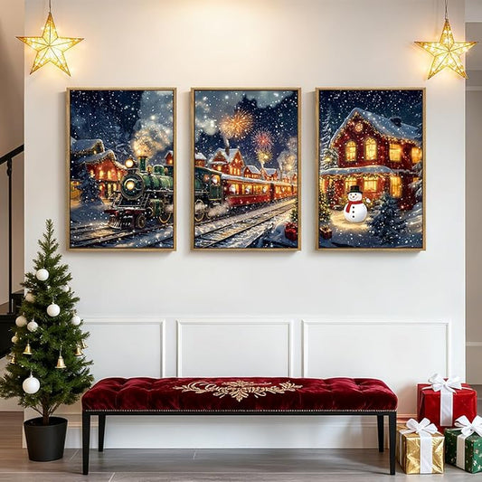 BINCUE Christmas Wall Art Winter Christmas Prints Framed Wall Painting Decor for Living Room Bedroom Dining Room 16x24 Inch Set of 3