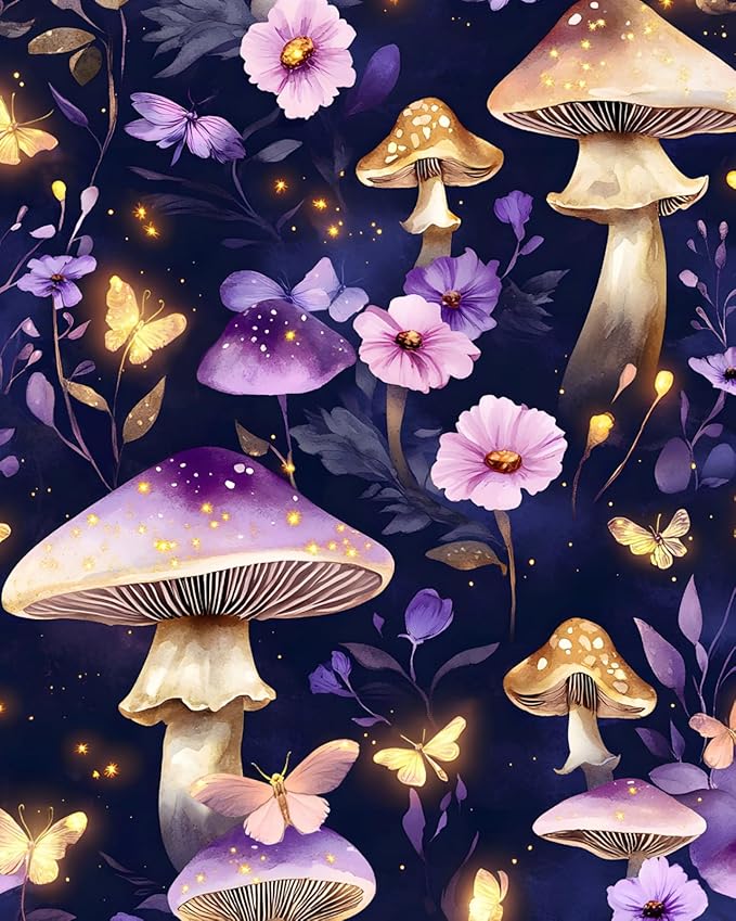 Mushroom Wallpaper Boho Peel and Stick Wallpaper Purple Leaf Vintage Contact Paper Purple Floral Wall Paper Removable Wallcovering Self Adhesive for Cabinet Drawers Wall Decor 17.5''x118.1''