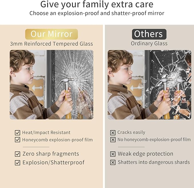 Koonmi Black Bathroom Mirror for Wall, 36x48 Inch Matte Metal Deep Framed Rounded Corner Wall Mirror, Shatterproof Tempered Glass for Farmhouse Bedroom Entryway, Vertically or Horizontally