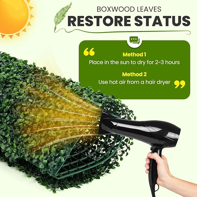 KASZOO Grass Wall 24 Pack 10"x10" Artificial Boxwood Hedge Wall Panels, Privacy Hedge Screen Faux Boxwood for Outdoor,Indoor,Garden,Fence,Backyard,Greenery Walls