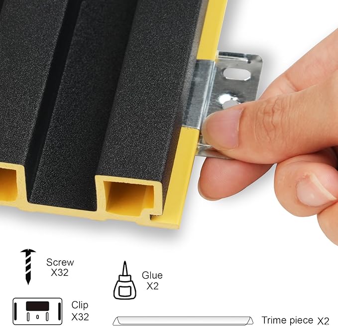 8-Pack WPC Slat Wall Panels, 96 x 6.6 in Decorative Acoustic Slats 3D Wall Panels, Water-Proof and Easy Installation, Black