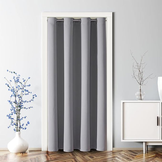 ChrisDowa Blackout Door Curtains for Doorway Privacy, Grommet Closet Curtains for bedroom closet door, Thermal Insulated Temporary Doorway Cover Room Divider Drapes (1 Panel, Light Grey, 52 x 80 Inch)
