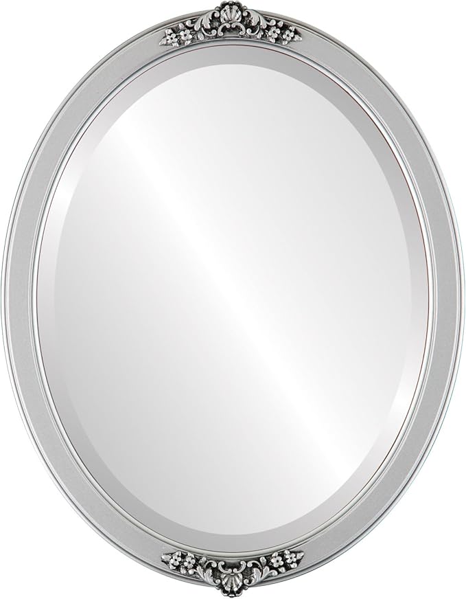 OVALCREST Oval Beveled Wall Mirror for Home Decor - Athena Style - Silver Spray - 26" x 20" Outside Dimensions
