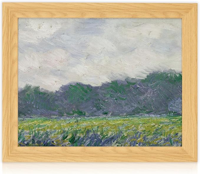 Brivoria Framed Canvas Wall Art Vintage Decor, Impressionist Meadow with Yellow Irises Bold Brushwork and Tree Line for Hallway Dining Room or Nature-Inspired Wall Decoration, 13"x16"