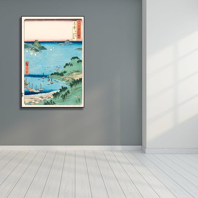 OKRA Utagawa Hiroshige Canvas Wall Art - Mount Hiyori And Toba Harbor Poster - Japanese Posters Famous Views of The Sixty-Odd Provinces Print Traditional Japanese Wall Decor Unframed