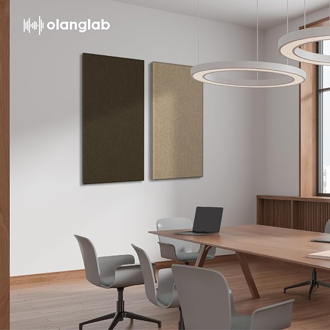 Olanglab Sound Absorbing Acoustic Wall Panels 2 Pack, 2'' 24''x48'' Fiberglass Sound Dampening Panels, Large Fabric Wrapped Sound Proof Panels for Walls (Khaki)
