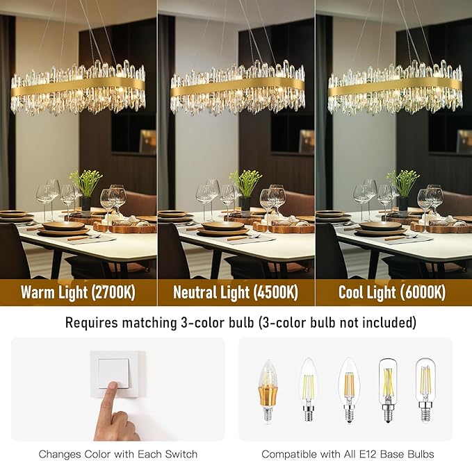 Modern Crystal Chandelier, 16-Lights 2 Tiers Dining Room Chandelier Over Table, 36'' K9 Crystal Gold Rectangular Chandeliers for Kitchen Island Adjustable Long Chandeliers for Living Room