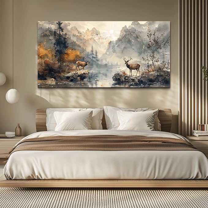 KELIYUAN Large Canvas Wall Art Living Room Farmhouse Wall Decor For Bedroom Mountain Landscape Ink Wall Paintings Abstract Pictures Office Decoration Framed Artwork Room Mural Home Decor 30x60 In