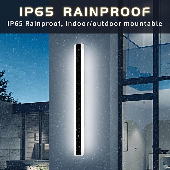 Mikeru 57inch Long Led Wall Light, 6000k Cool White Modern Outdoor Wall Light Ip65 Waterproof Black Acrylic Porch Exterior Lighting Fixtures, Exterior Wall Mount Lights for Garage Front Door